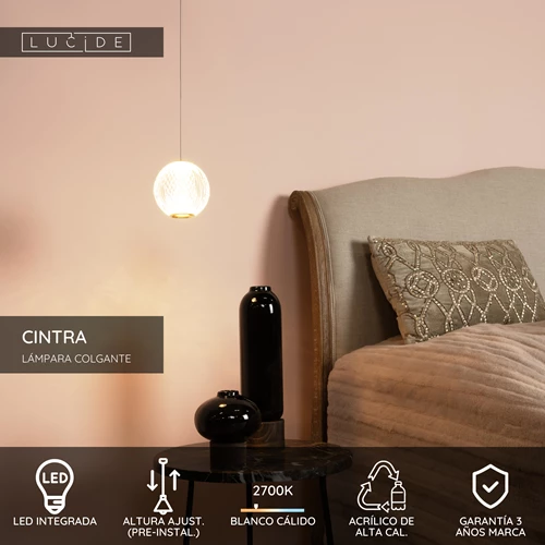 Lucide CINTRA - Lámpara colgante - Ø 14 cm - LED - 1x5,7W 2700K - Transparente - USP